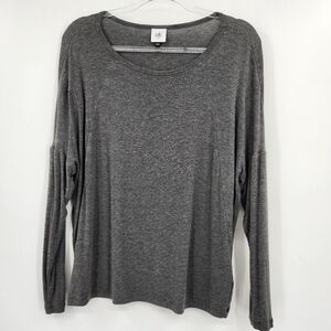 Cabi Cut Up Tee Womens Size Small Long Sleeve Heathered Charcoal Gray